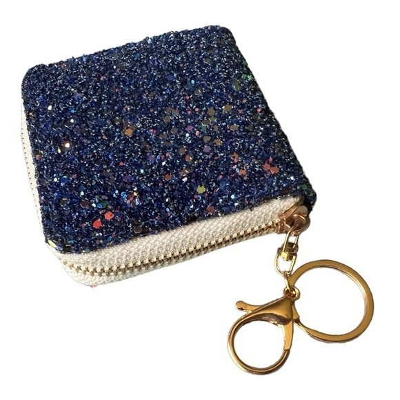 Mini Glitter Keychain Wallet Clip On Iridescent Card Holder Sparkly Small Zipper - Picture 13 of 17